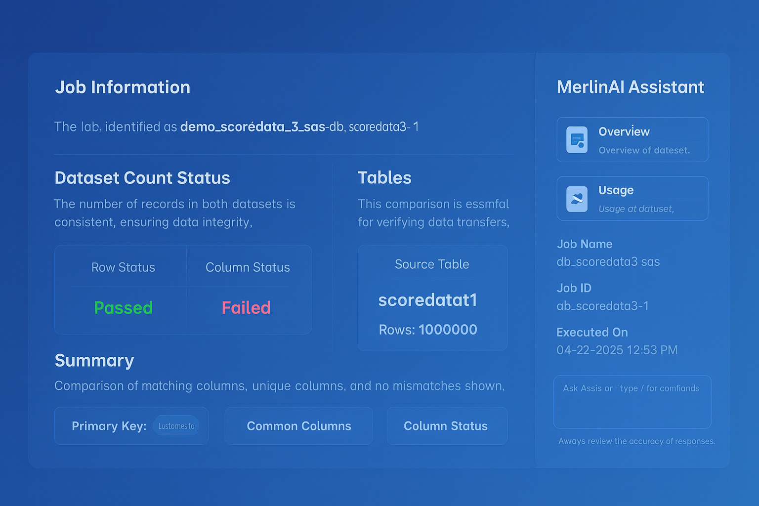 Data Matching reports and reconciliation